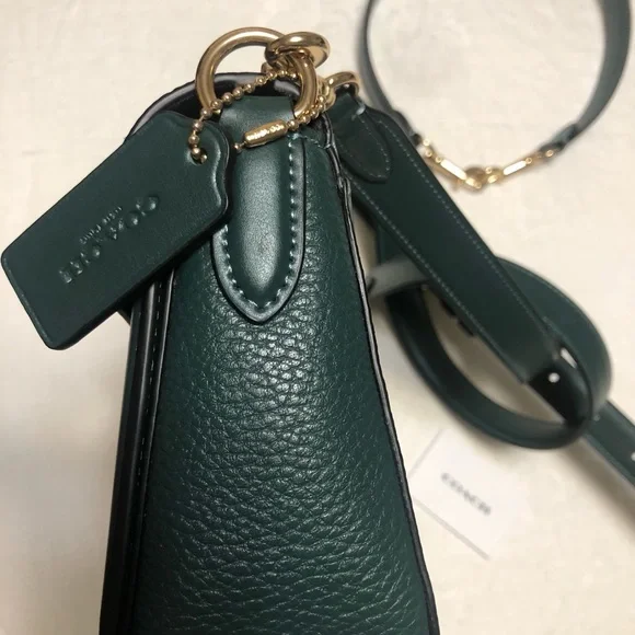Coach flap shoulder bag with extra shorter handle in dark green - Picture 3 of 9